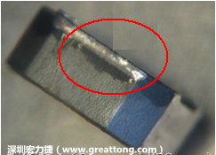 使用錫(Sn)鍍層的電源電感器(Power Inductors)，經(jīng)過(guò)推力測(cè)試后，其焊點(diǎn)還保留在零件的端點(diǎn)上，所以推力比較高。