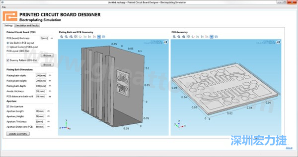 電鍍App允許PCB板設計人員導入不同的設計(包含或不含虛置圖形)，點擊計算，然后就能查看所仿真的厚度均勻性-深圳宏力捷