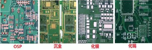 表面工藝分：熱風整平，沉金， 化銀， 化錫， OSP 等幾種表面工藝