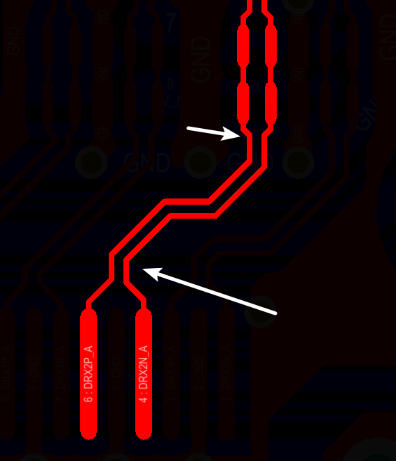相應的要對差分對不匹配的情況作出補償，使其線長匹配，長度差通?？刂圃?mil以內(nèi)